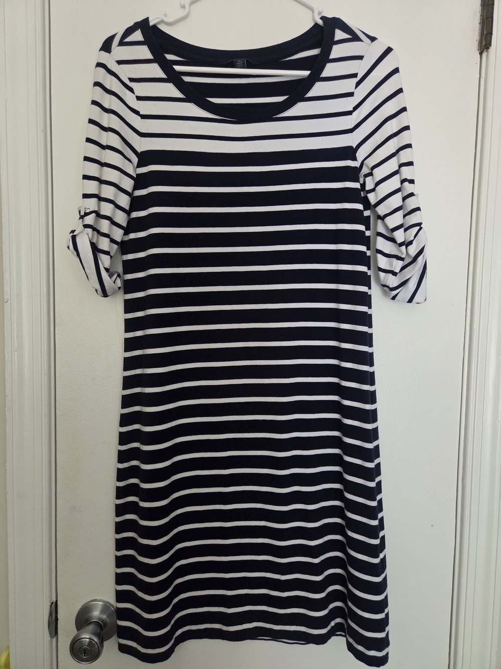 Tommy Hilfiger XS Navy White Striped Roll-Tab Sleeve T-Shirt Dress